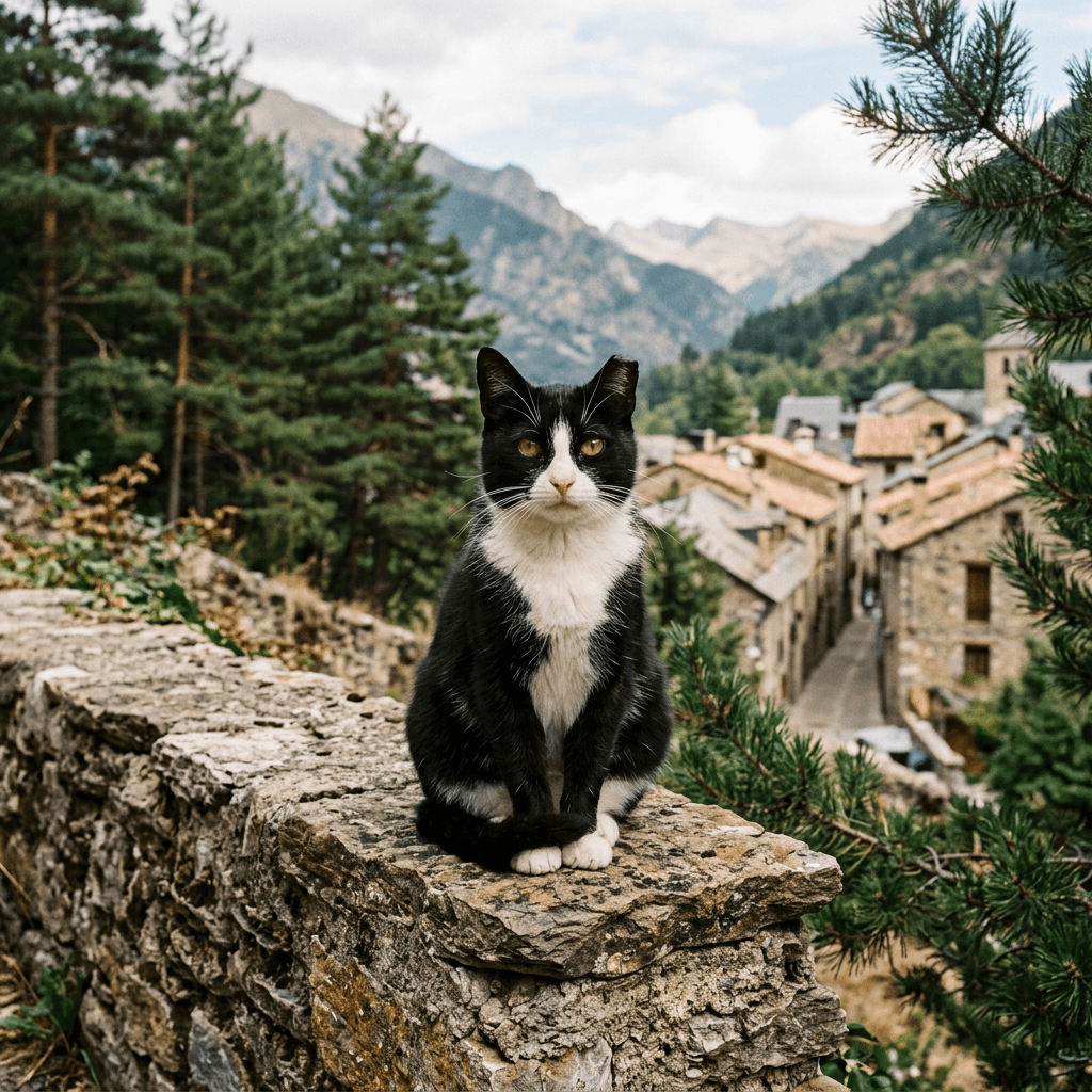 Gato de colonia descansando a la sombra de un muro